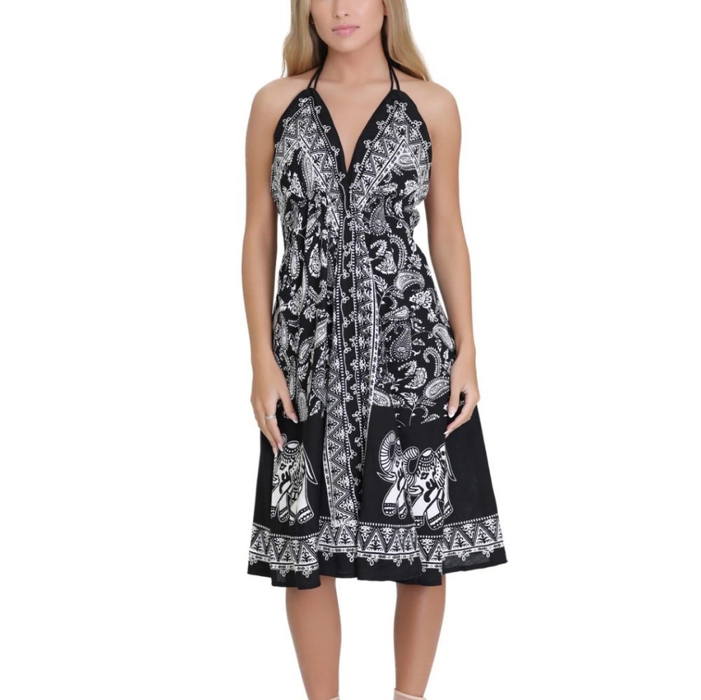 Halter multicolored batik elephant print dress